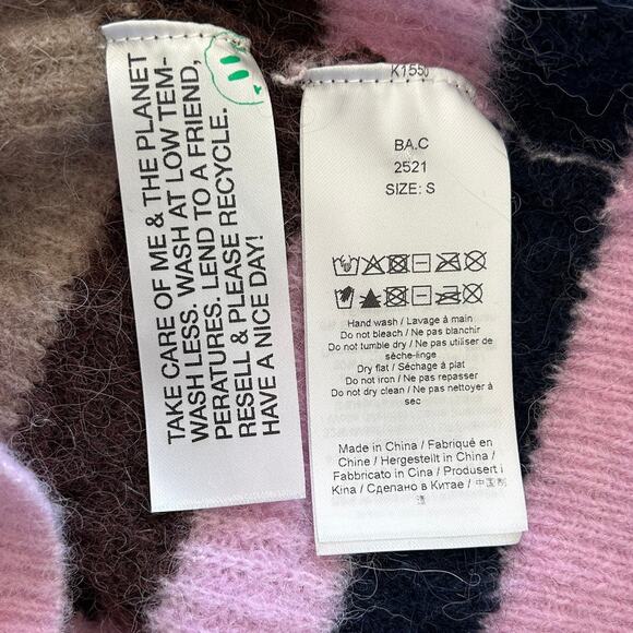 GANNI Striped Alpaca Merino Wool Sweater Lilac Yellow Puff Sleeve Knit Size S - Picture 6 of 10